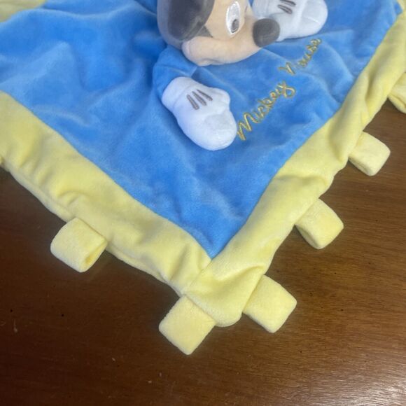 Disney Parks Mickey Mouse Yellow Blue Crinkle Baby Plush Soft Security Blanket - Picture 3 of 12